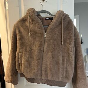 Zara Tan Faux Fur Puffer Jacket
